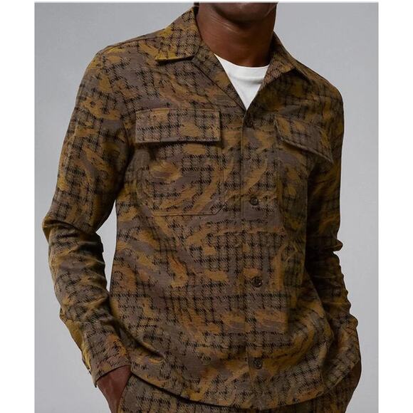 NWT J.Lindeberg Mens Reid Camo Check Jacquard Shirt, Daylily, Large, 400$ - Picture 2 of 6